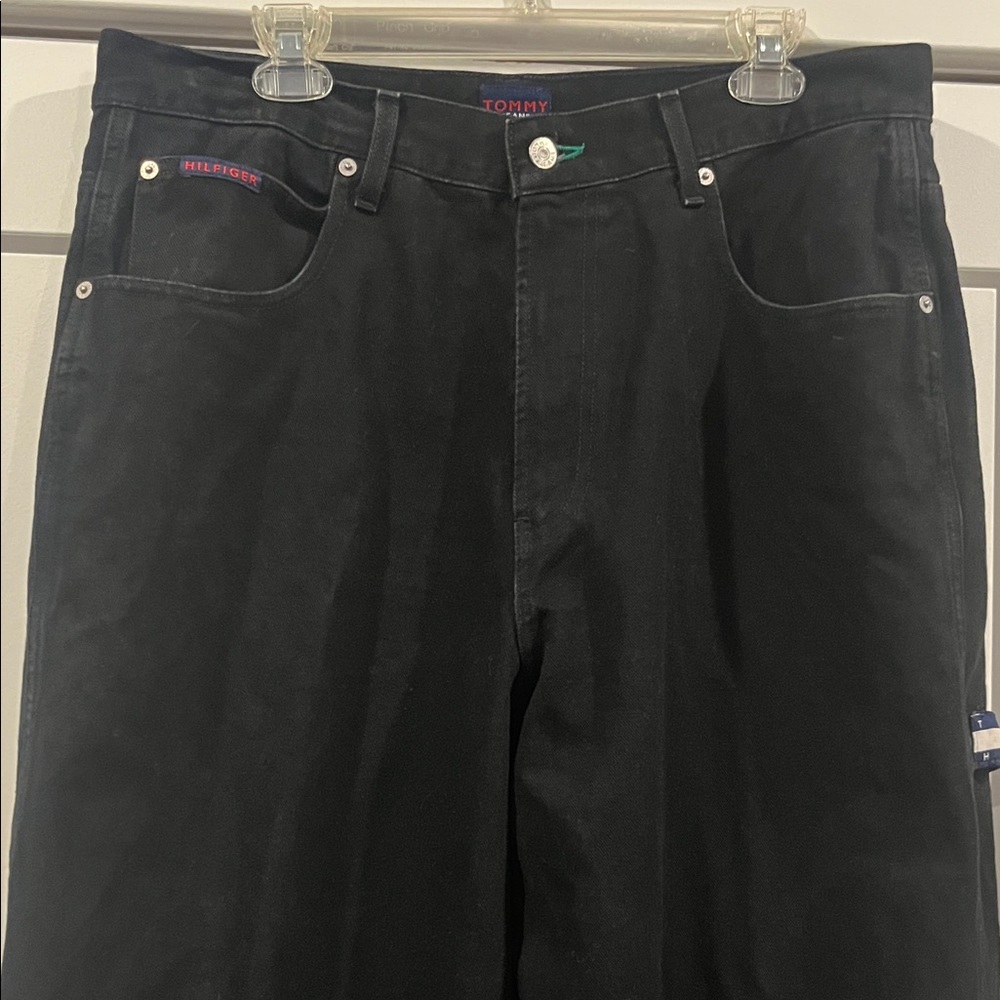 90s Y2K Tommy Hilfiger Black Carpenter Jeans Wide Leg Grunge 36/30 36 30 - Picture 8 of 16